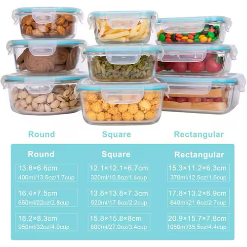 18 Piece Leak Proof BPA Free Glass Food Storage Containers with Lids for Meal Prep Microwave Oven Safe Set